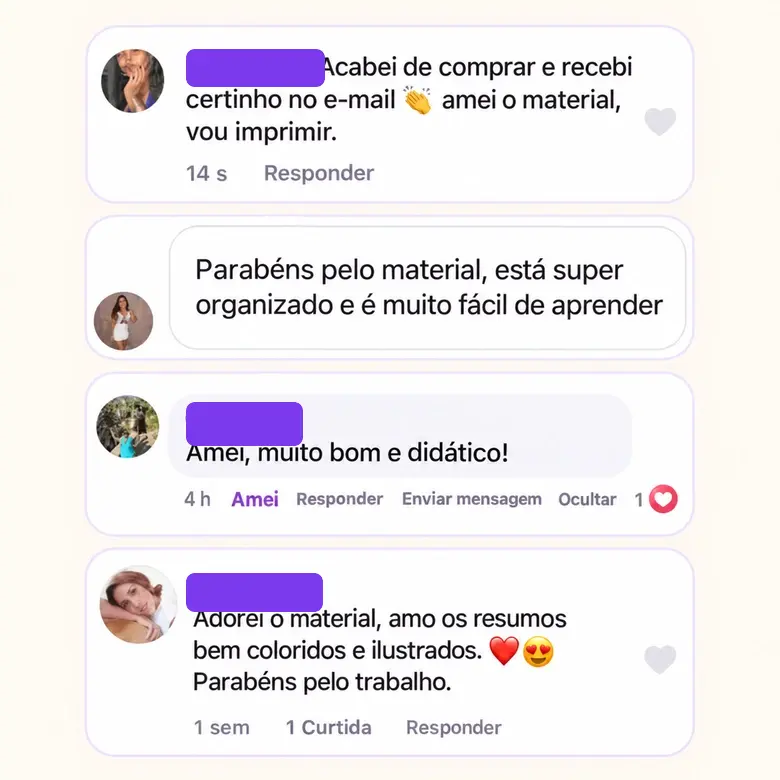 Comentários reais de clientes: adorei o material, super organizado e fácil de aprender, muito didático